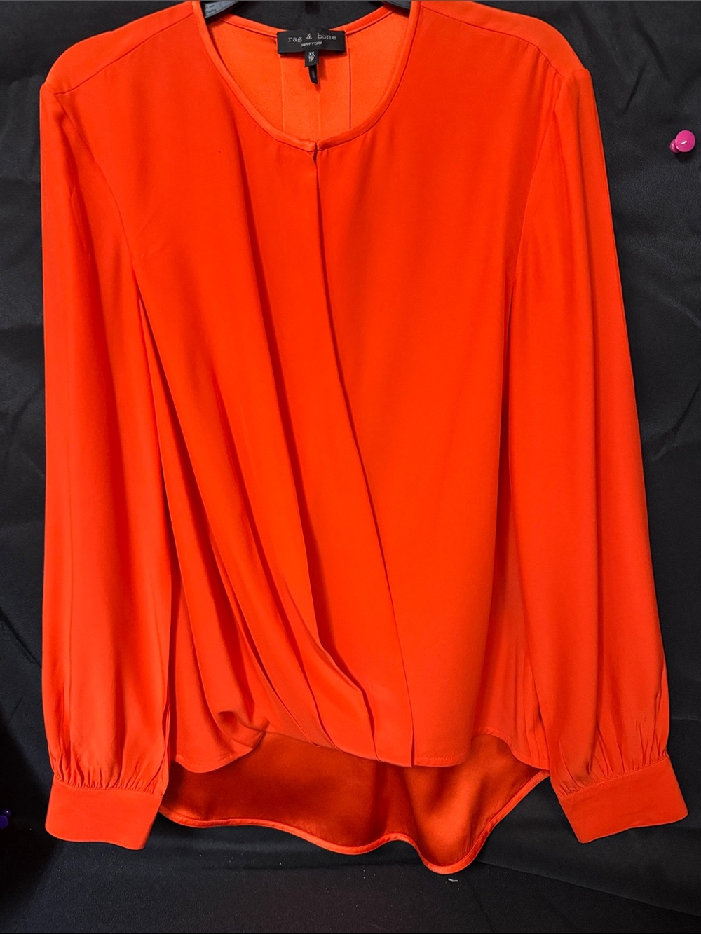 rag & bone Bright Orange Draped Long-Sleeve Blouse